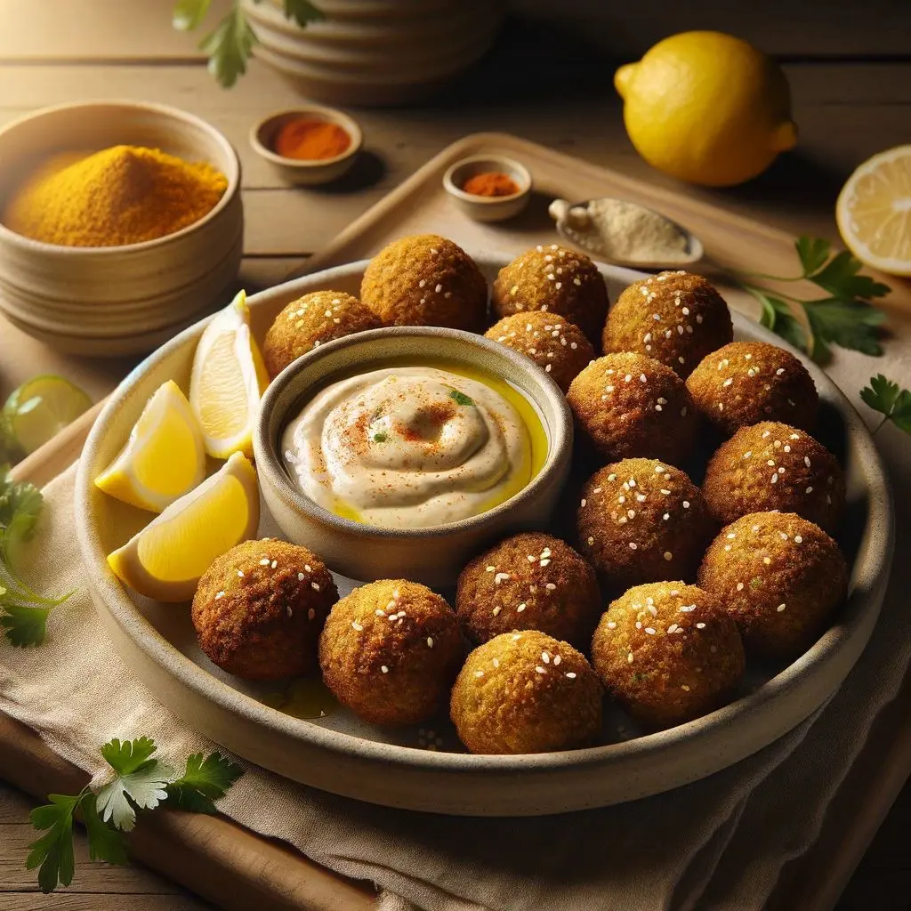 Falafels maison croustillants servis avec salade et sauce